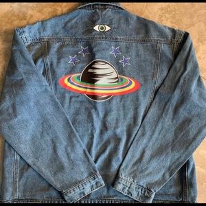 Denim Jacket with Saturn Graphic Print